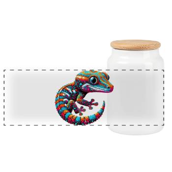 Gecko - Panorama Keksdose mit Holzdeckel - Weiß - Vorne