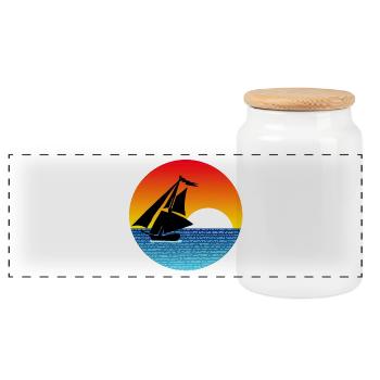 Boat and sunset - Panoramic Cookie Jar with Wooden Lid - white - Front