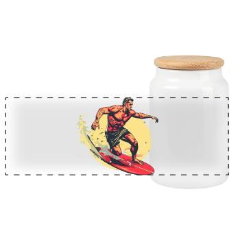 Surfer Graphics - Panoramic Cookie Jar with Wooden Lid - white - Front