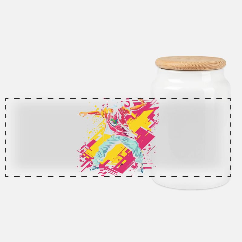 Breakdancer Graffiti - Panorama Keksdose mit Holzdeckel - Weiß