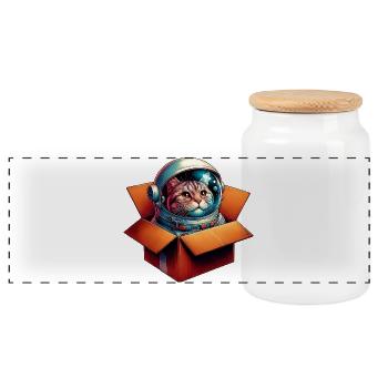 Astronaut Katze - Panorama Keksdose mit Holzdeckel - Weiß - Vorne