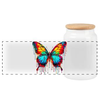 Butterfly - Panoramic Cookie Jar with Wooden Lid - white - Front