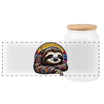 Sloth - Panoramic Cookie Jar with Wooden Lid - white - Front
