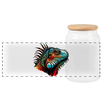 Iguana - Panoramic Cookie Jar with Wooden Lid - white - Front