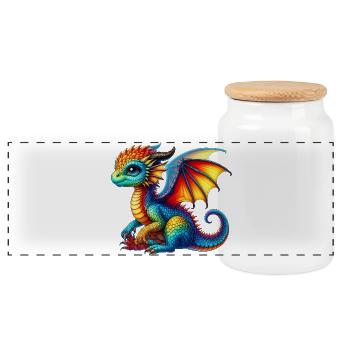 Dragon - Panoramic Cookie Jar with Wooden Lid - white - Front