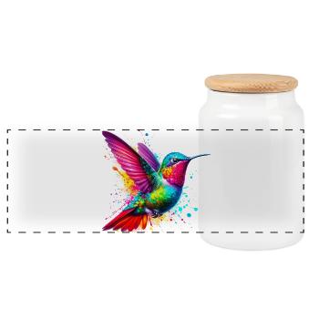 Hummingbird - Panoramic Cookie Jar with Wooden Lid - white - Front