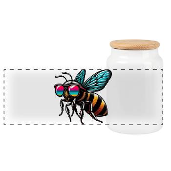 Bee - Panoramic Cookie Jar with Wooden Lid - white - Front