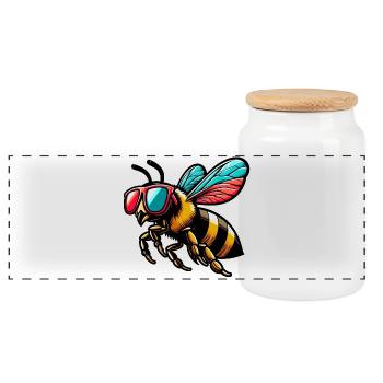 Abeille - Boîte à biscuits avec couvercle en bois - blanc - Devant