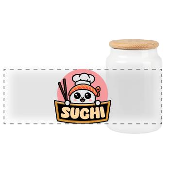 Kawaii Sushi Chef : Sushi Fun - Boîte à biscuits avec couvercle en bois - blanc - Devant