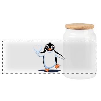Verliebter Pinguin - Panorama Keksdose mit Holzdeckel - Weiß - Vorne