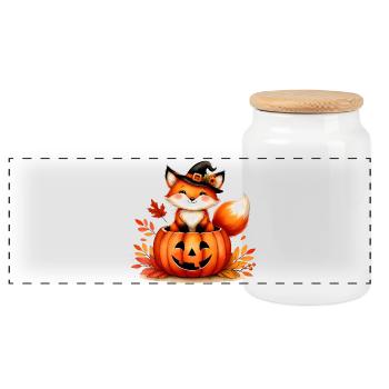 Halloween Fox in the Pumpkin: Sweet Scary Fun - Panoramic Cookie Jar with Wooden Lid - white - Front