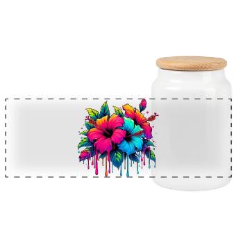 Hibiscus Flowers - Panoramic Cookie Jar with Wooden Lid - white - Front