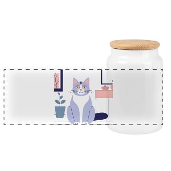 Pastel Cat in Cozy Room - Panoramic Cookie Jar with Wooden Lid - white - Front