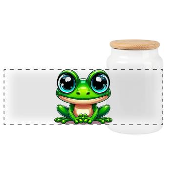 Frog - Panoramic Cookie Jar with Wooden Lid - white - Front