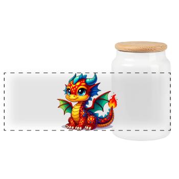 Drache - Panorama Keksdose mit Holzdeckel - Weiß - Vorne