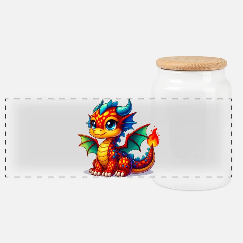 Drache - Panorama Keksdose mit Holzdeckel - Weiß