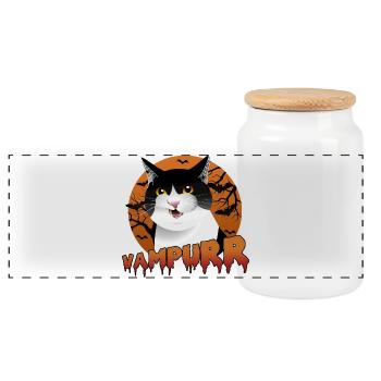 Vampurr: Die schnurrfektive Halloween-Katze mit Biss - Panorama Keksdose mit Holzdeckel - Weiß - Vorne