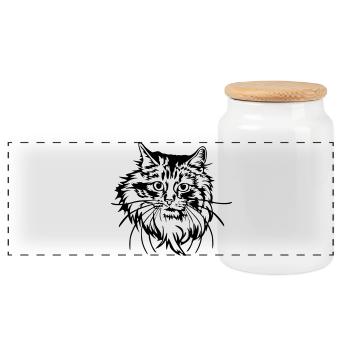 Norwegian Forest Cat - Panoramic Cookie Jar with Wooden Lid - white - Front