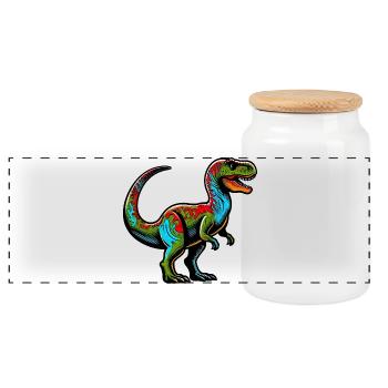 Dinosaure - Boîte à biscuits avec couvercle en bois - blanc - Devant