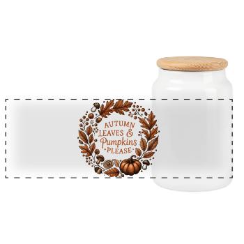 Herbst Kranz - Autumn Leaves & Pumpkins Please - Panorama Keksdose mit Holzdeckel - Weiß - Vorne