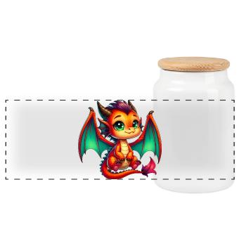 Dragon - Panoramic Cookie Jar with Wooden Lid - white - Front