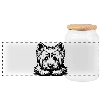 West Highland Terrier Head with Paws - Panoramic Cookie Jar with Wooden Lid - white - Front