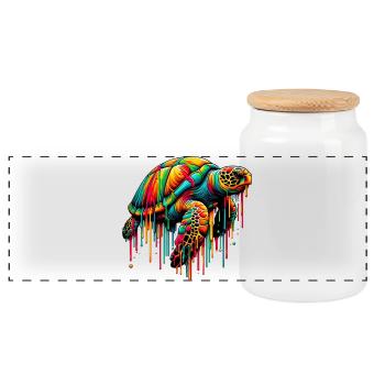 Turtle - Panoramic Cookie Jar with Wooden Lid - white - Front
