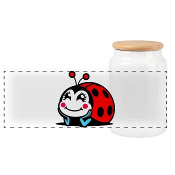 Ladybird - Panoramic Cookie Jar with Wooden Lid - white - Front