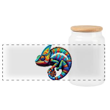 Chameleon - Panoramic Cookie Jar with Wooden Lid - white - Front