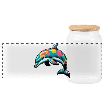 Dolphin - Panoramic Cookie Jar with Wooden Lid - white - Front