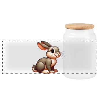 Rabbit - Panoramic Cookie Jar with Wooden Lid - white - Front