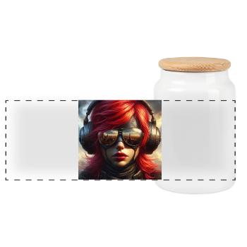 Red-haired aviator - Panoramic Cookie Jar with Wooden Lid - white - Front