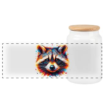 Raccoon - Panoramic Cookie Jar with Wooden Lid - white - Front