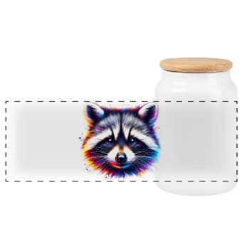 Raccoon - Panoramic Cookie Jar with Wooden Lid - white - Front