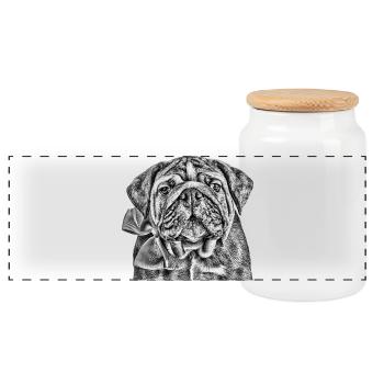 Bulldog with bow – graphic - Panoramic Cookie Jar with Wooden Lid - white - Front