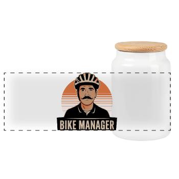 Retro Bike Manager Portrait - Panoramic Cookie Jar with Wooden Lid - white - Front