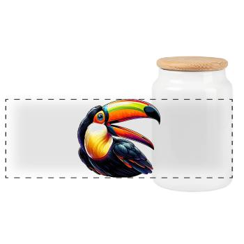 Toucan - Panoramic Cookie Jar with Wooden Lid - white - Front