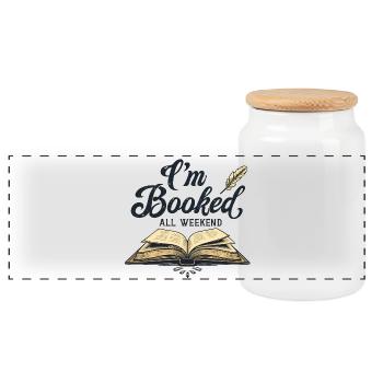 I'M BOOKED ALL WEEKEND - Panoramic Cookie Jar with Wooden Lid - white - Front