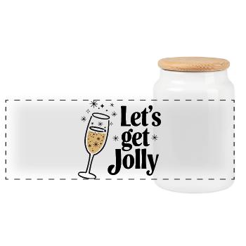 Let’s Get Jolly - Panoramic Cookie Jar with Wooden Lid - white - Front