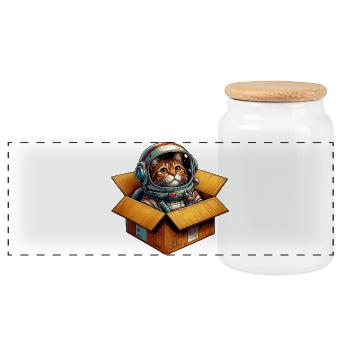 Astronaut Katze - Panorama Keksdose mit Holzdeckel - Weiß - Vorne