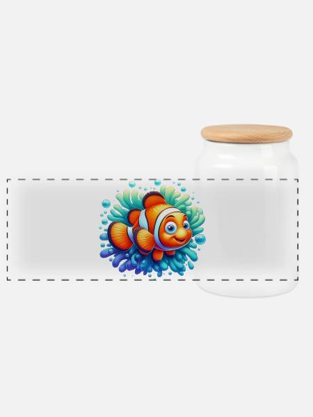 Clownfisch - Panorama Keksdose mit Holzdeckel - Weiß