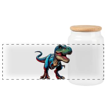Dinosaur - Panoramic Cookie Jar with Wooden Lid - white - Front