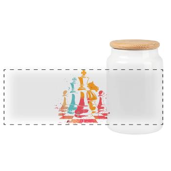 Schachfiguren Retrowave - Panorama Keksdose mit Holzdeckel - Weiß - Vorne