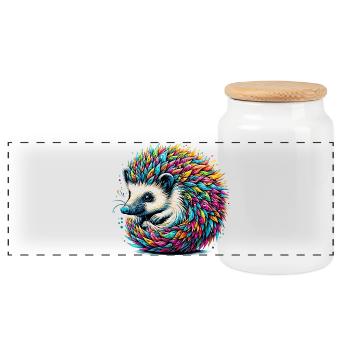 Hedgehog - Panoramic Cookie Jar with Wooden Lid - white - Front