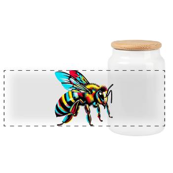 Bee - Panoramic Cookie Jar with Wooden Lid - white - Front