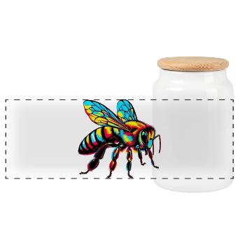 Bee - Panoramic Cookie Jar with Wooden Lid - white - Front
