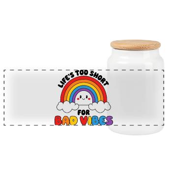 Fröhlicher Regenbogen mit fröhlichen Wolkengesichtern - Panorama Keksdose mit Holzdeckel - Weiß - Vorne