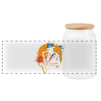 Saxophonist Graphics - Panoramic Cookie Jar with Wooden Lid - white - Front