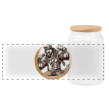 Wolf in rapper look – strong street style aesthetic - Panoramic Cookie Jar with Wooden Lid - white - Front
