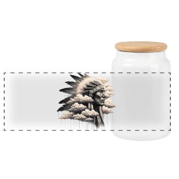 American Indian American - Panoramic Cookie Jar with Wooden Lid - white - Front